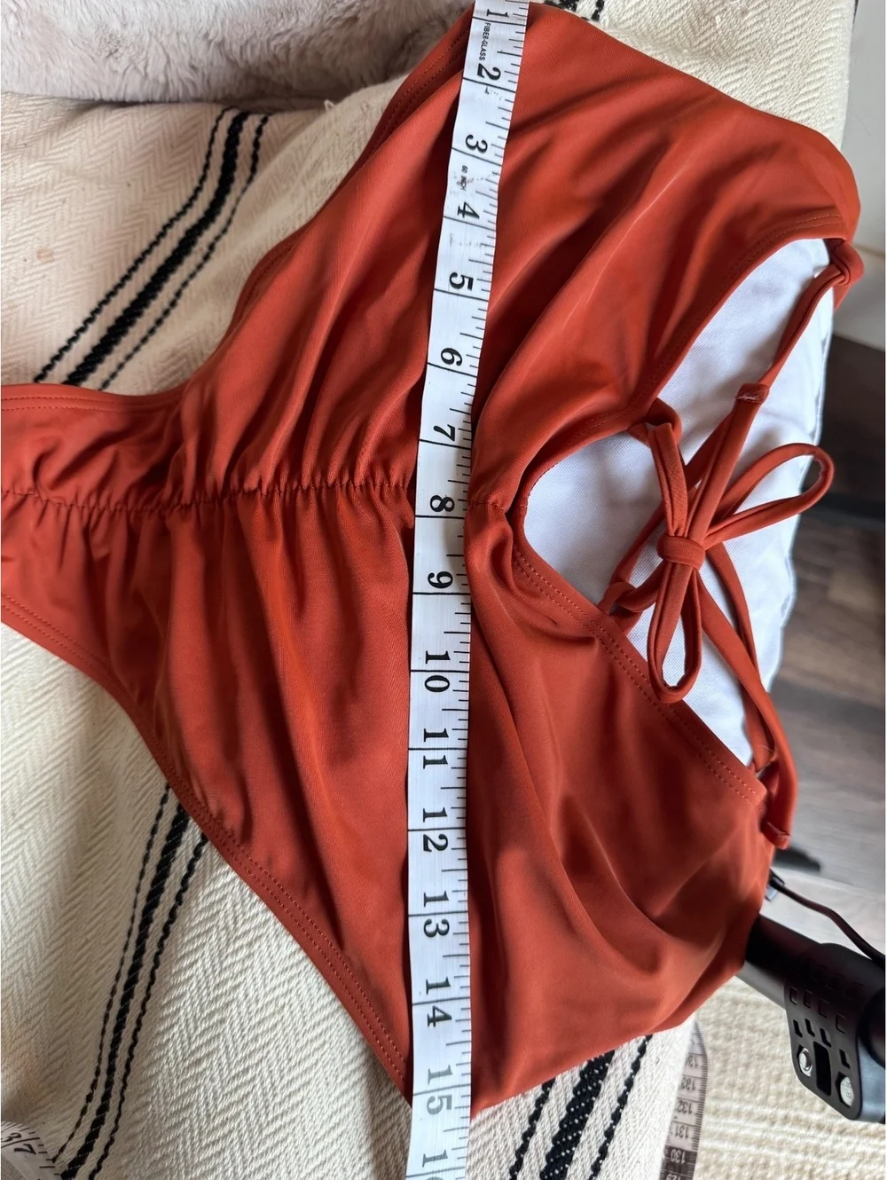 Rust Orange Women's One-Piece Swimsuit with Cross Back and Tie Detail - Size Not